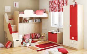 Детская комната Бэрри (Бежевый/Красный/корпус Клен) в Уфе - ufa.katalogmebeli.com | фото 1