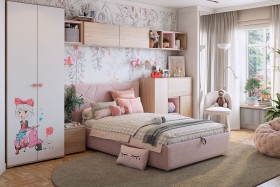 Комплект детской мебели Алина К2 Дуб мария/белый/нежно-розовый велюр в Уфе - ufa.katalogmebeli.com | фото