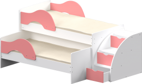 Кровать детская Матрешка выкатная с лестницей  Белый/Розовый в Уфе - ufa.katalogmebeli.com | фото 1