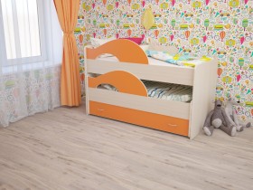 Кровать детская Радуга 1600 Млечный дуб/Оранжевый в Уфе - ufa.katalogmebeli.com | фото