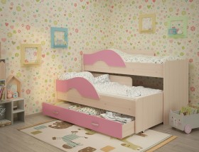 Кровать детская Радуга 1600 Млечный дуб/Розовый в Уфе - ufa.katalogmebeli.com | фото