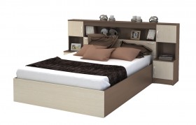 Кровать с прикроватным блоком КР 552 Спальня Basya (шимо темный/шимо светлый) в Уфе - ufa.katalogmebeli.com | фото