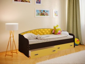 Кровать Софа-8 с мягкой спинкой (900х2000) Венге/Желтый в Уфе - ufa.katalogmebeli.com | фото