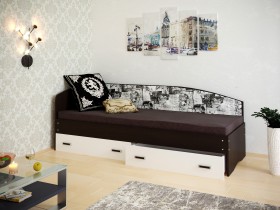 Кровать Софа-9 с мягкой спинкой с рисунком Милана (900х1900) Венге/Белый в Уфе - ufa.katalogmebeli.com | фото