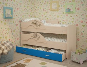 Кровать выкатная Радуга-Сафари детская 1600 Млечный дуб/Голубой в Уфе - ufa.katalogmebeli.com | фото