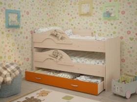 Кровать выкатная Радуга-Сафари детская 1600 Млечный дуб/Оранжевый в Уфе - ufa.katalogmebeli.com | фото