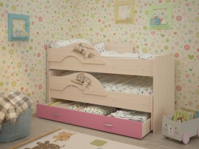 Кровать выкатная Радуга-Сафари детская 1600 Млечный дуб/Розовый в Уфе - ufa.katalogmebeli.com | фото