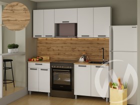 Кухня Кьяра 2.0 м с окапом (белый/карбон фарфор/26мм/дуб вотан) в Уфе - ufa.katalogmebeli.com | фото