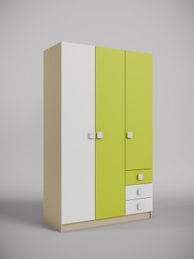 Шкаф 3-х створчатый с ящиками Эппл (Зеленый/Белый/корпус Клен) в Уфе - ufa.katalogmebeli.com | фото