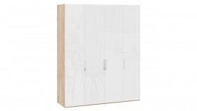 Шкаф для одежды с 4 глухими дверями «Эмбер» Яблоня Беллуно/Белый глянец в Уфе - ufa.katalogmebeli.com | фото