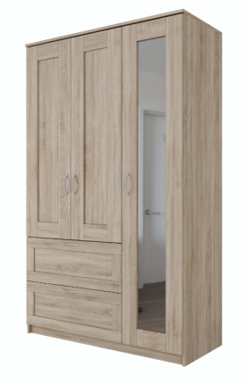 Шкаф трехдверный Сириус с зеркалом и 2 ящиками дуб сонома в Уфе - ufa.katalogmebeli.com | фото